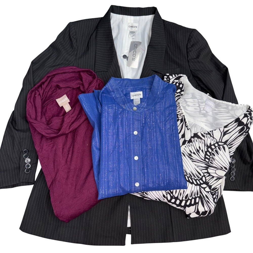 Chico's Sophisticated Contrast Pinstripe Blazer & 3 Top Bundle Set Size 2 L